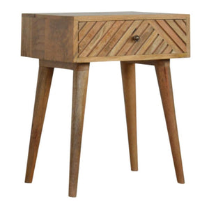 Lille Bedside Table | Hand-Carved Mango Wood Design | Oak Finish Bedroom Furniture