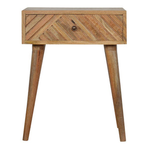 Lille Bedside Table | Hand-Carved Mango Wood Design | Oak Finish Bedroom Furniture