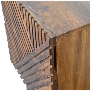 Lille Carved Bedside Table | Solid Mango Wood | Oak Finish | 2 Drawers