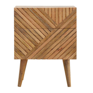 Lille Carved Mango Wood Bedside Table | 2 Drawers