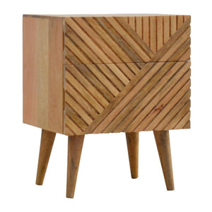 Lille Carved Mango Wood Bedside Table | 2 Drawers