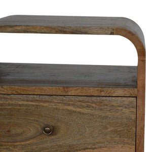 London Bedside Table | Solid Mango Wood | Oak Finish | 2 Drawer Bedroom Nightstand with Open Shelves