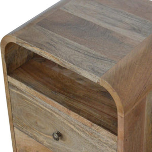 London Bedside Table | Solid Mango Wood | Oak Finish | 2 Drawer Bedroom Nightstand with Open Shelves