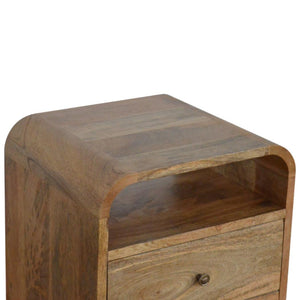London Bedside Table | Solid Mango Wood | Oak Finish | 2 Drawer Bedroom Nightstand with Open Shelves