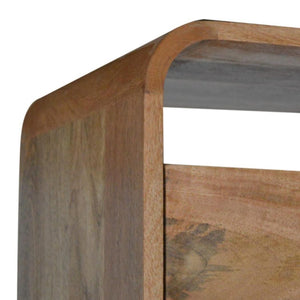 London Bedside Table | Solid Mango Wood | Oak Finish | 2 Drawer Bedroom Nightstand with Open Shelves