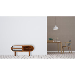 London Rounded Media Unit | Solid Mango Wood | Chestnut Finish | U-Frame Design