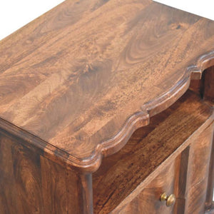 Lume Roasted Open Bedside Table | Solid Mango Wood | Roasted Almond Finish | 2 Drawer Nightstand with Open Shelf