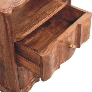 Lume Roasted Open Bedside Table | Solid Mango Wood | Roasted Almond Finish | 2 Drawer Nightstand with Open Shelf