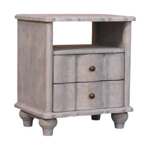 Lume Washed Open Shelf Bedside Table | Solid Mango Wood | Acid Wash Finish | 2 Drawer Nightstand with Open Shelf