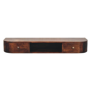 Lunar Wall-Mounted Console | Solid Mango Wood | Chestnut Finish | 2 Drawers