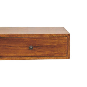 Lunar Wall-Mounted Console Table | Solid Mango Wood | Chestnut Finish | 2 Drawers