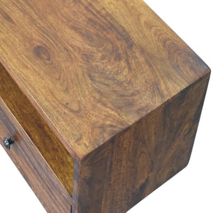 Lunar Wall-Mounted TV Unit | Solid Mango Wood | Chestnut Finish | 2 Drawers