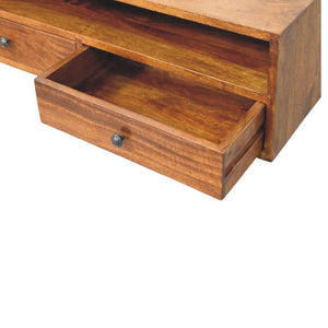 Lunar Wall-Mounted TV Unit | Solid Mango Wood | Chestnut Finish | 2 Drawers