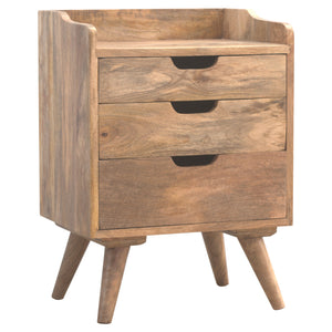 Solid Mango Wood Bedside Table | 3 Drawers | Gallery Back