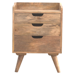 Solid Mango Wood Bedside Table | 3 Drawers | Gallery Back
