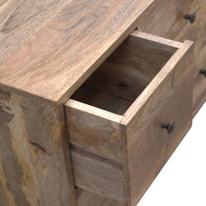 Solid Mango Wood Media Unit | 4 Drawers | Twin Open Shelves