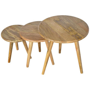 Mango Wood Nesting Stools | Set of 3 | Oak-Style Finish