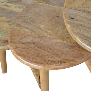 Mango Wood Nesting Stools | Set of 3 | Oak-Style Finish