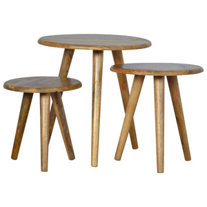 Mango Wood Nesting Stools | Set of 3 | Oak-Style Finish