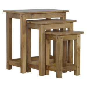 Solid Mango Wood Nesting Tables | Set of 3 | Farmhouse Style