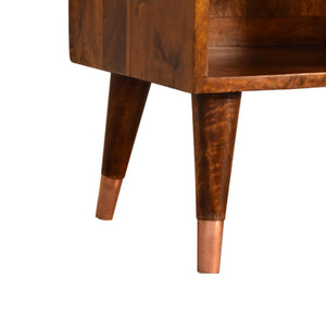 Manila Copper Bedside Table | Solid Mango Wood | Chestnut Finish | 1 Drawer Nightstand with Open Shelf