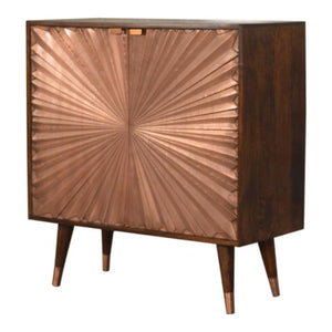 Manila Copper Storage Cabinet | Solid Mango Wood | Chestnut & Copper Finish | 2 Doors