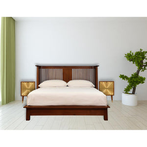 Manila Gold Bedside Table | Solid Mango Wood | Chestnut & Brass Finish | 2 Drawers