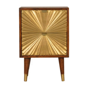 Manila Gold Bedside Table | Solid Mango Wood | Chestnut & Brass Finish | 2 Drawers