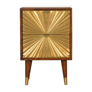 Manila Gold Bedside Table | Solid Mango Wood | Chestnut & Brass Finish | 2 Drawers