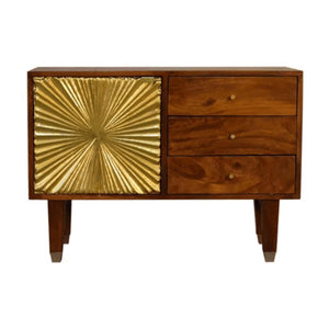 Manila Gold Sideboard | Solid Mango Wood | Brass Cabinet | 3 Drawers