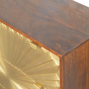 Manila Solar Flare Chest of Drawers | Solid Mango Wood | Chestnut & Brass Finish | 3 Drawers