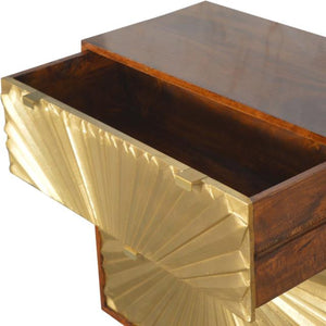 Manila Solar Flare Chest of Drawers | Solid Mango Wood | Chestnut & Brass Finish | 3 Drawers