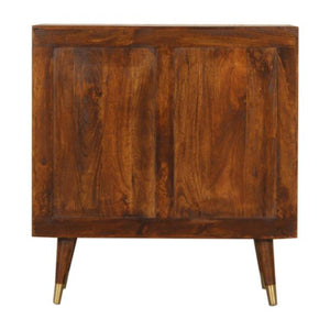 Manila Solar Flare Chest of Drawers | Solid Mango Wood | Chestnut & Brass Finish | 3 Drawers
