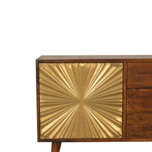 Manila Sunburst Sideboard | Solid Mango Wood | Chestnut & Brass Finish | 1 Door & 3 Drawers
