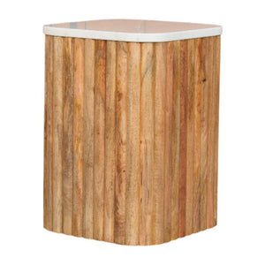 Marble Side Table | Solid Mango Wood | Oak-ish Finish | Stone Top