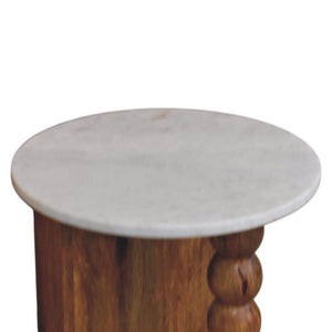 Marble Top Spindle Side Table | Sculptural Accent Table