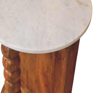 Marble Top Spindle Side Table | Sculptural Accent Table