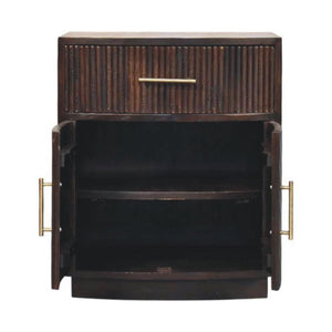 Milan Bedside Table | Solid Mango Wood | Velvet Mocha Finish | 1 Drawer Nightstand with Cabinet Storage