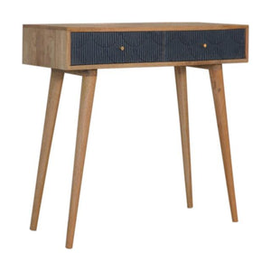 Milan Navy Console Table | Solid Mango Wood | Oak Finish | 2 Carved Drawers