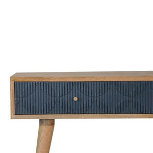 Milan Navy Console Table | Solid Mango Wood | Oak Finish | 2 Carved Drawers