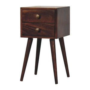 Mini 2 Drawer Bedside Table | Solid Mango Wood | California Walnut Finish | Compact Nightstand