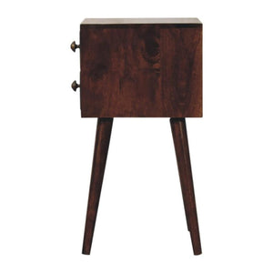 Mini 2 Drawer Bedside Table | Solid Mango Wood | California Walnut Finish | Compact Nightstand
