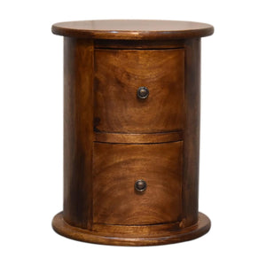 Mini 2 Drawer Drum Chest | Chestnut Finish | Rounded Bedroom Storage