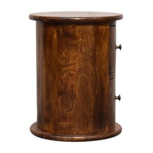 Mini 2 Drawer Drum Chest | Chestnut Finish | Rounded Bedroom Storage