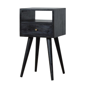 Mini Bedside Table | Solid Mango Wood | Ash Black Finish | Compact Bedroom Storage