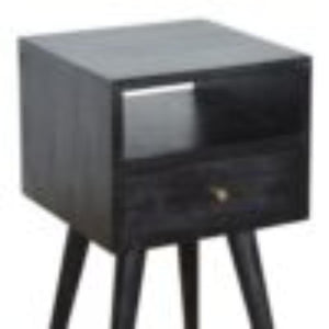 Mini Bedside Table | Solid Mango Wood | Ash Black Finish | Compact Bedroom Storage