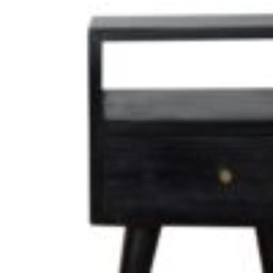 Mini Bedside Table | Solid Mango Wood | Ash Black Finish | Compact Bedroom Storage