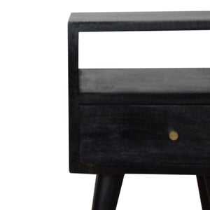 Mini Bedside Table | Solid Mango Wood | Ash Black Finish | Compact Bedroom Storage