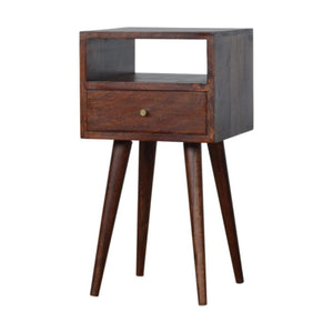 Mini Bedside Table | Solid Mango Wood | Cherry Finish | Compact Bedroom Storage