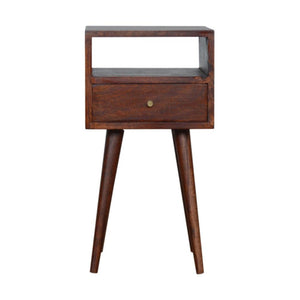 Mini Bedside Table | Solid Mango Wood | Cherry Finish | Compact Bedroom Storage